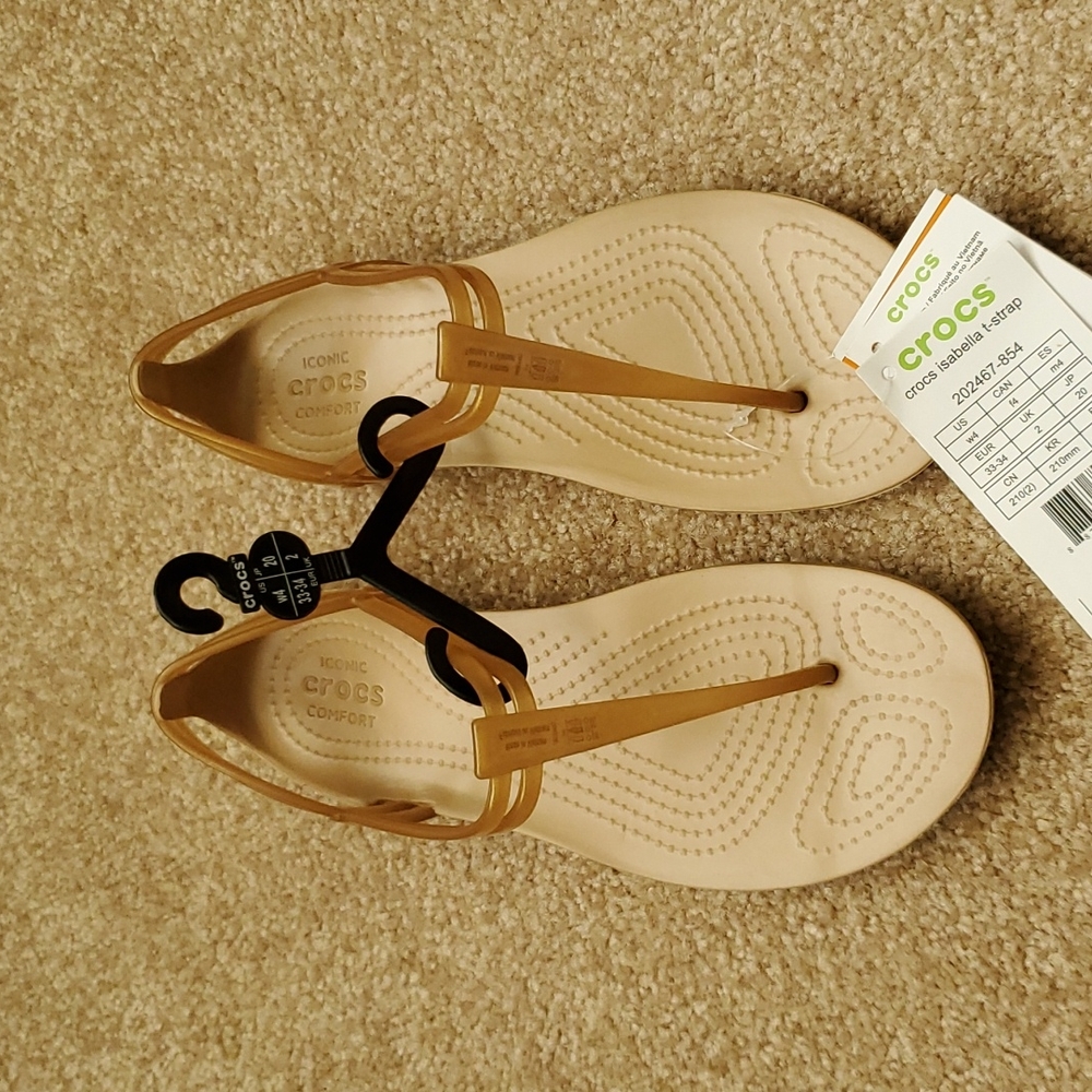 NEW with tags! SIZE 4 women's Isabella t-strap comfort sandal.  Tan/gold color